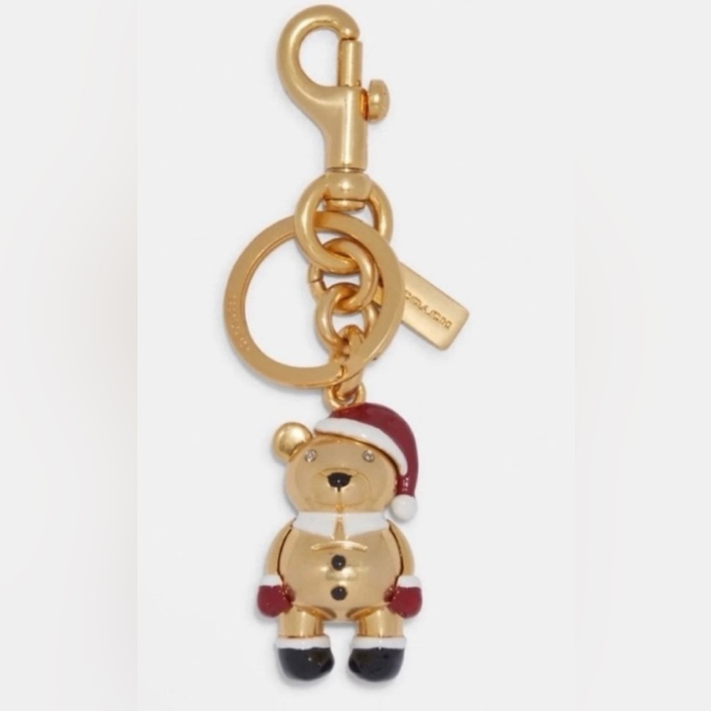 Coach Gold Santa Bear Keychain